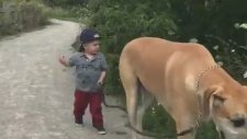 Boyundan Büyük Köpekle Gezen Sevimli Çocuk