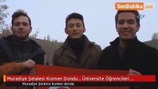 Muradiye Şelalesi Kısmen Dondu... Üniversite Öğrencileri Hayran Kaldı