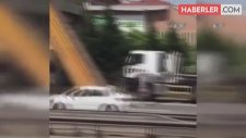 TEM'de Damperin Üst Geçitte Takılı Kaldığı Anlar Kamerada