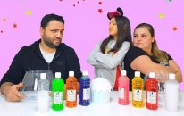 Cezalı 3 Renk Slime Yarışması Serkan vs Ayla 3 COLORS OF GLUE SLIME CHALLENGE!