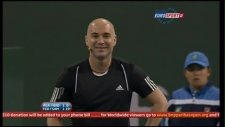 agassi tells federer that he is not intimidating then roger does this 720p