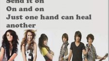 Miley Cyrus, Demi Lovato, Selena Gomez, Jonas Brothers - Send İt On Lyrics On The Screen