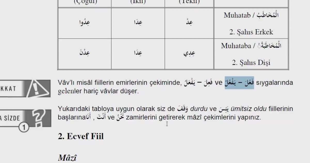 AÖFİlahiyat Arapça 3Ünite 4 İlletli Fiiller