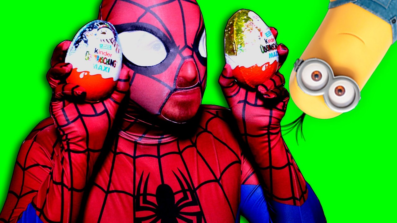 In Real Life Spiderman vs Giant Kinder Surprise Egg | Minions Toys |  İ