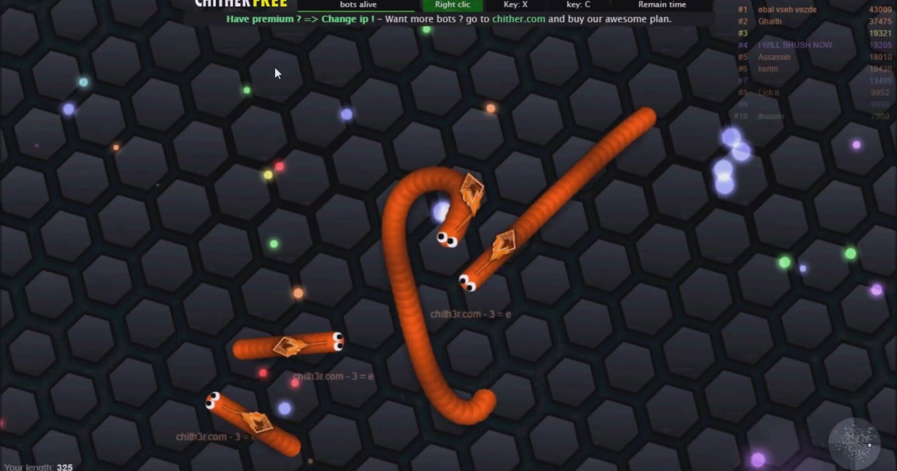 Slither.io Free 50 Bots Hack GamePlay #slitherio #Poor # 