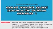Mesleki Yeterlilik Belgesi Zorunluluğu