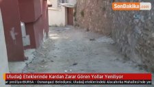 Uludağ Eteklerinde Kardan Zarar Gören Yollar Yeniliyor