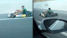 Karayolunda Araçlara Kafa Tutan Go-Kart Sürücüsü